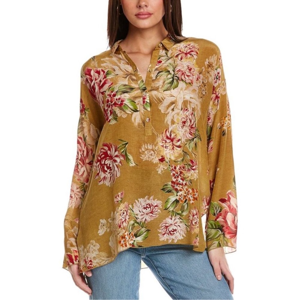 Johnny Was Vintage Rose Mara Button Up Silk Blouse